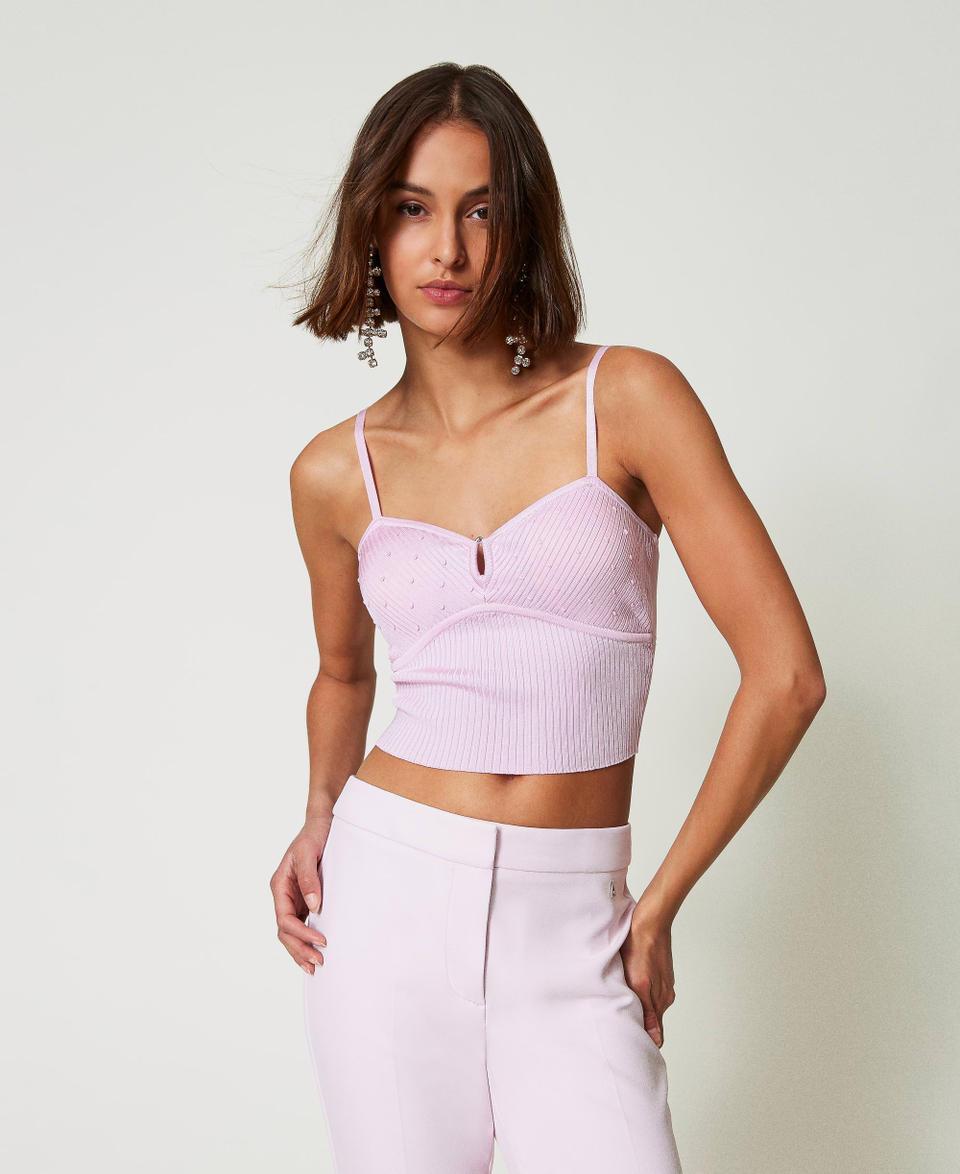 Twin Set Top in filato riciclato con perline Offerta per la Festa della Mamma