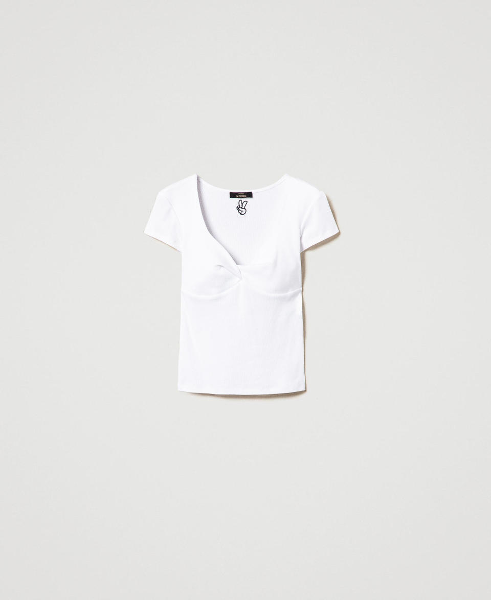 Twin Set T-shirt a costine con nodo Grandi sconti