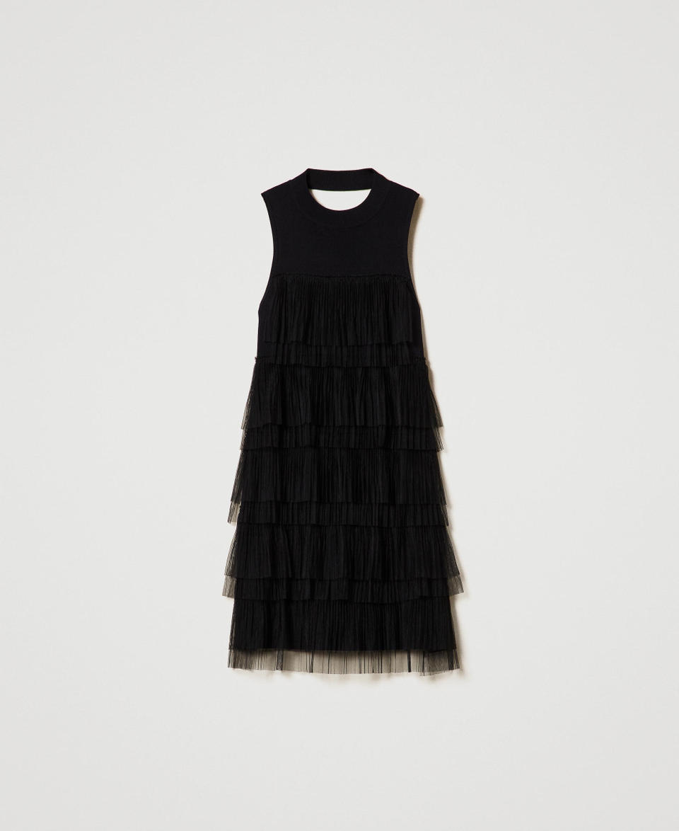 Twin Set Abito corto in maglia con balze in tulle Super Saving Price