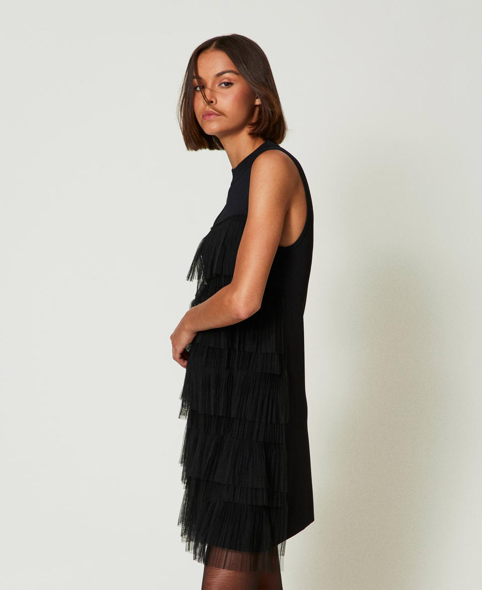 Twin Set Abito corto in maglia con balze in tulle Super Saving Price