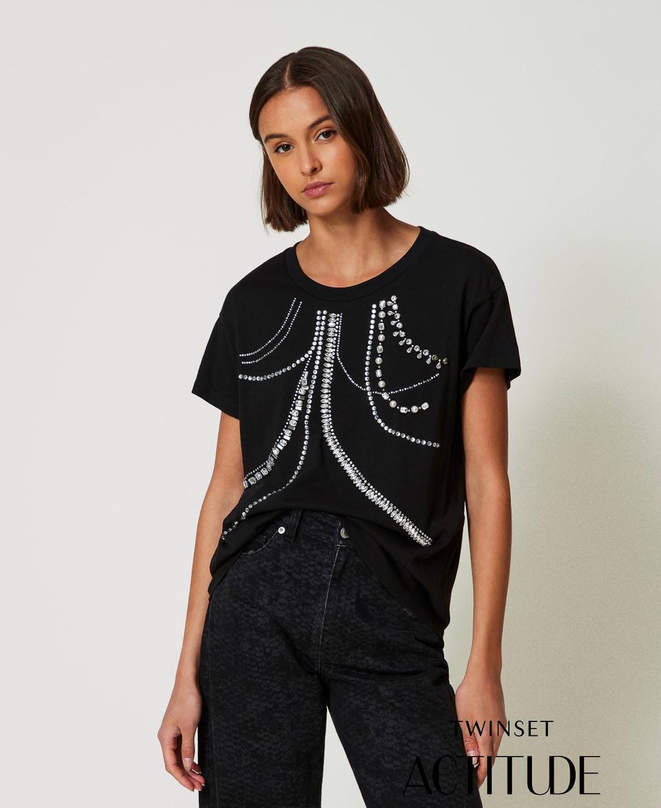 Twin Set T-shirt con ricami e perle