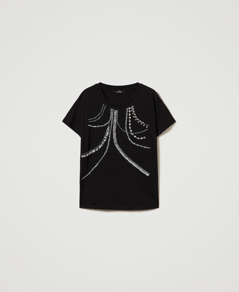 Twin Set T-shirt con ricami e perle Solo un giorno rimasto