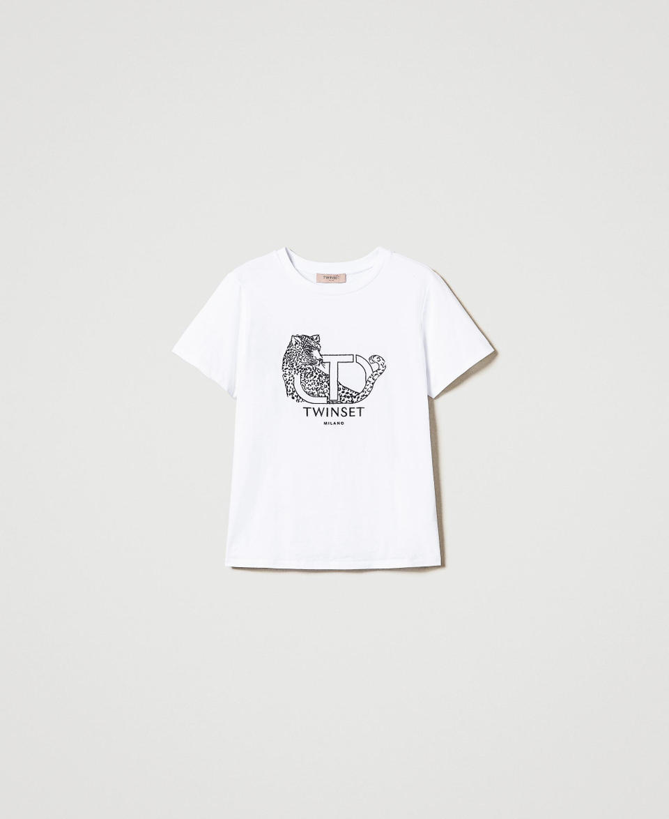 Twin Set T-shirt con ricamo logo e giaguaro Pezzi Unici