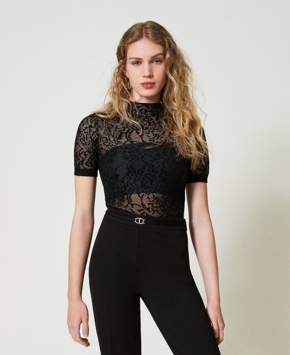 Twin Set Maglia lupetto jacquard effetto pizzo