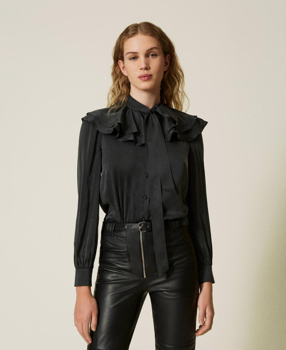 Twin Set Camicia in raso di seta con volant Shopping Online