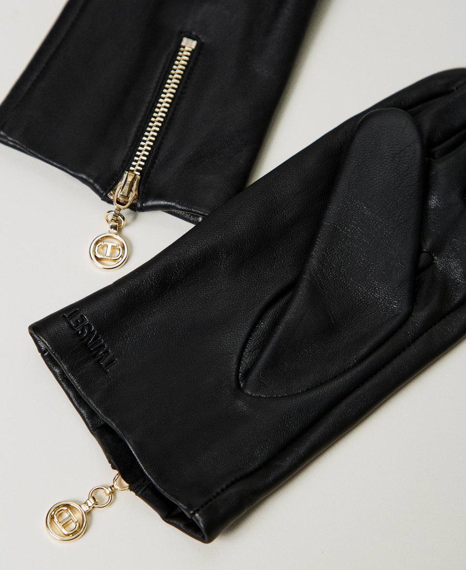 Twin Set Guanti in pelle con zip e Oval T Super sconto