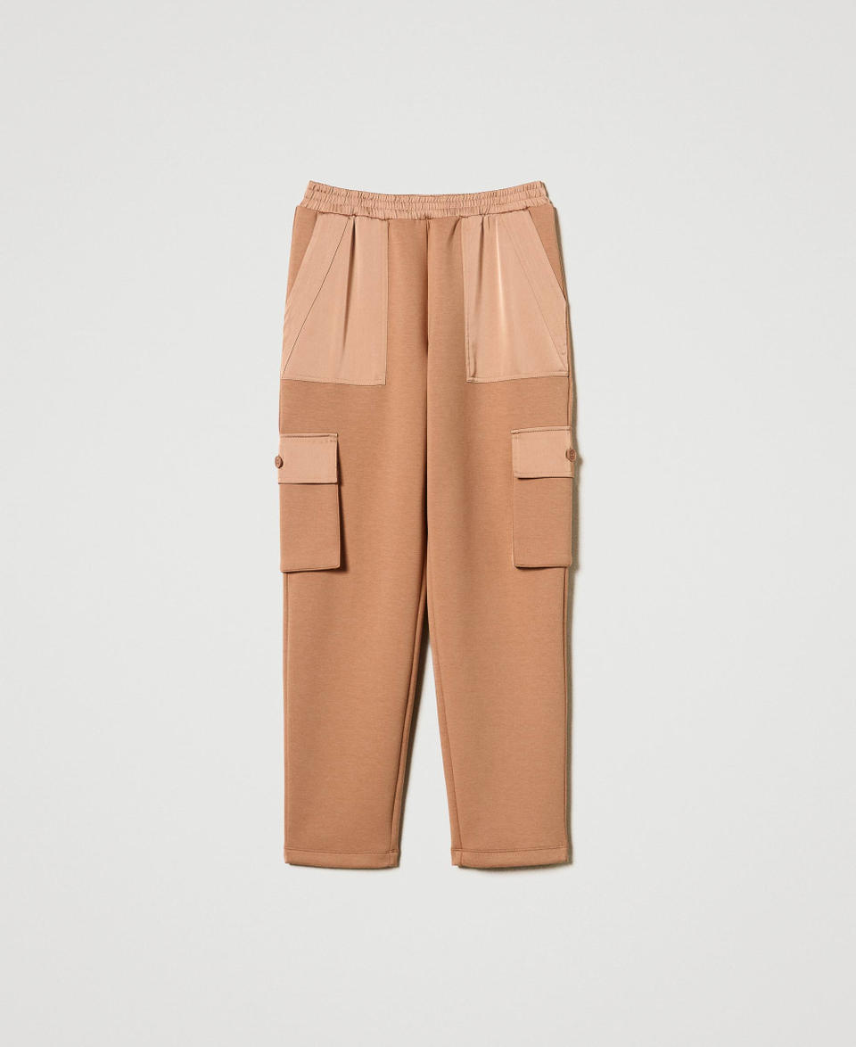 Twin Set Pantaloni cargo in tessuto scuba e raso Italy
