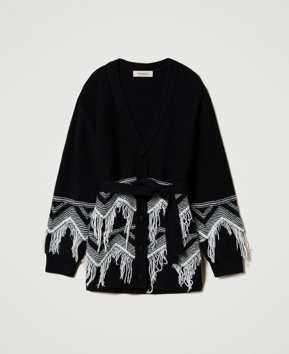 Twin Set Cappotto in maglia misto lana con frange Offerta