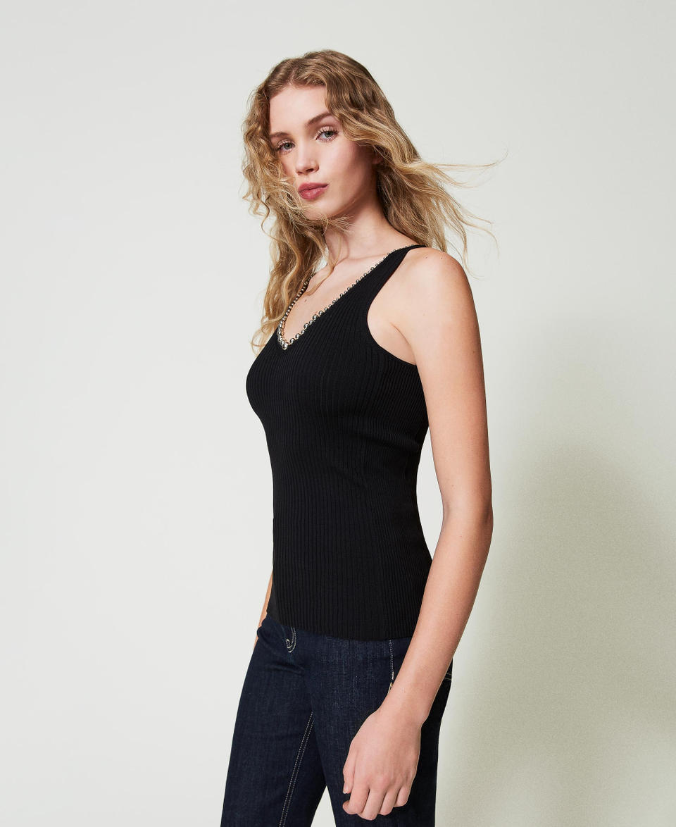 Twin Set Top in maglia a costine con perline Hotsell