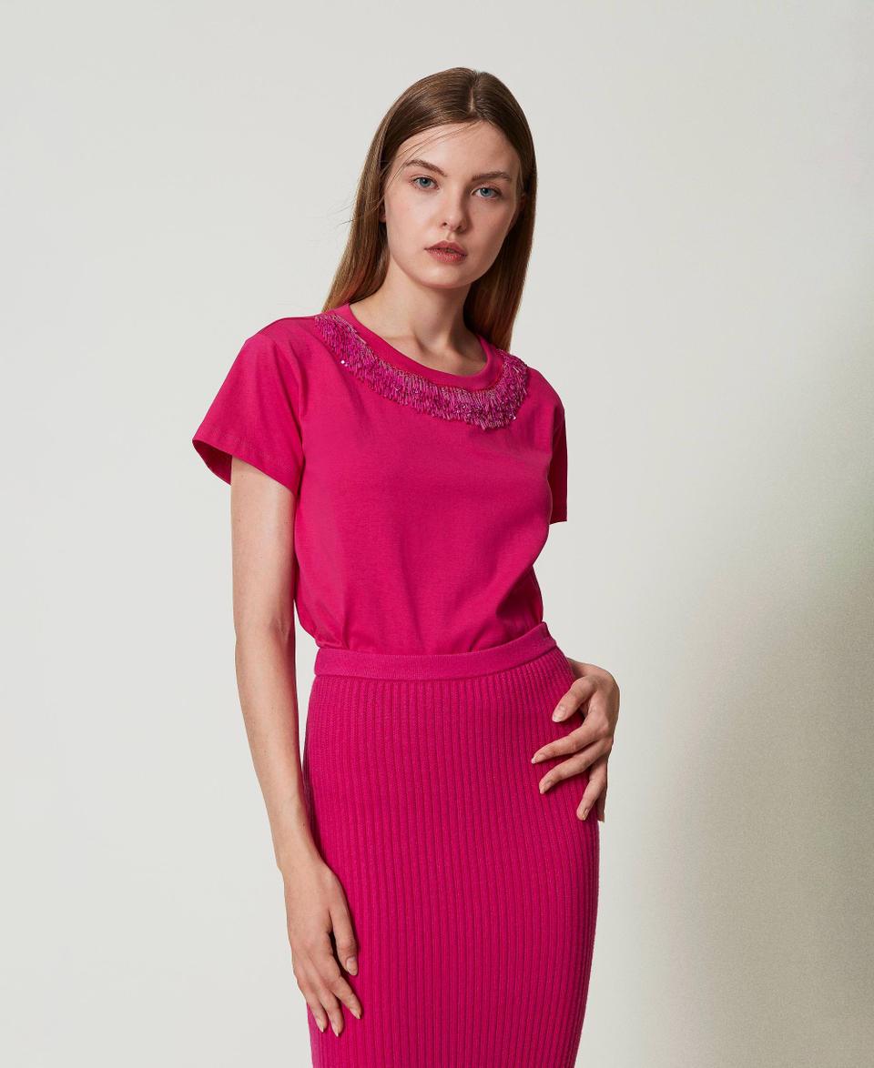 Twin Set T-shirt con frange ricamate Negozio online di fabbrica