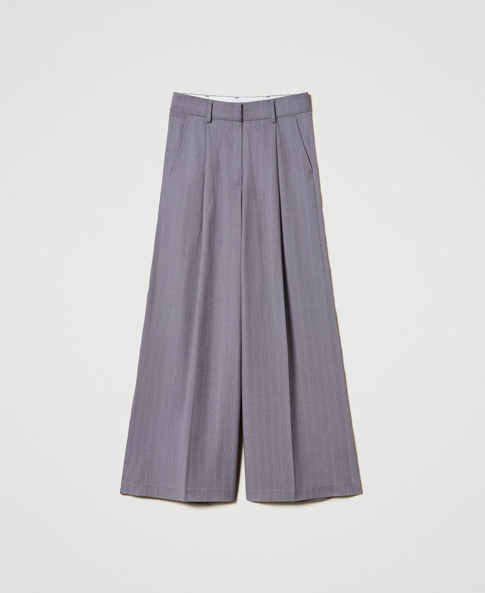 Twin Set Pantaloni wide leg gessati con risvolto Enormi risparmi