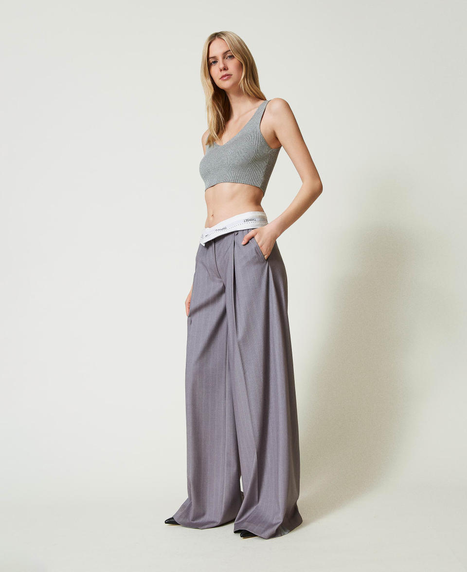 Twin Set Pantaloni wide leg gessati con risvolto Enormi risparmi