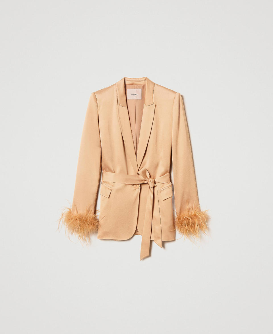 Twin Set Giacca blazer in raso con piume Ultimo giorno