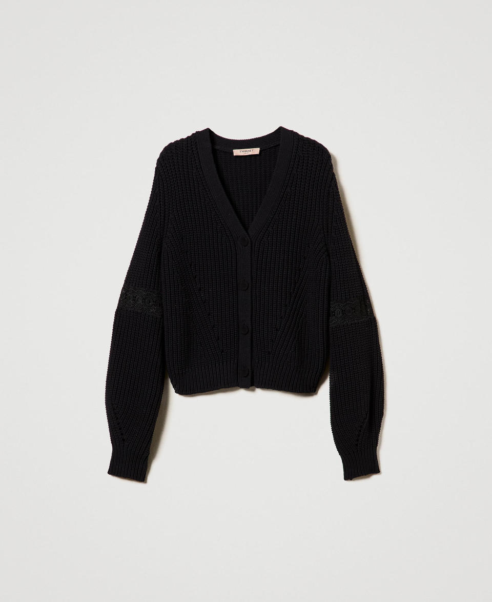 Twin Set Cardigan a costine con pizzo Negozi Online