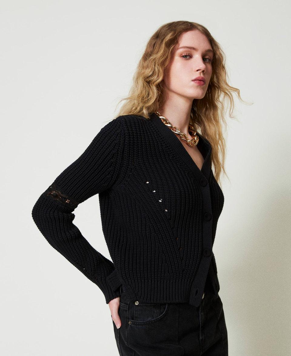 Twin Set Cardigan a costine con pizzo Negozi Online