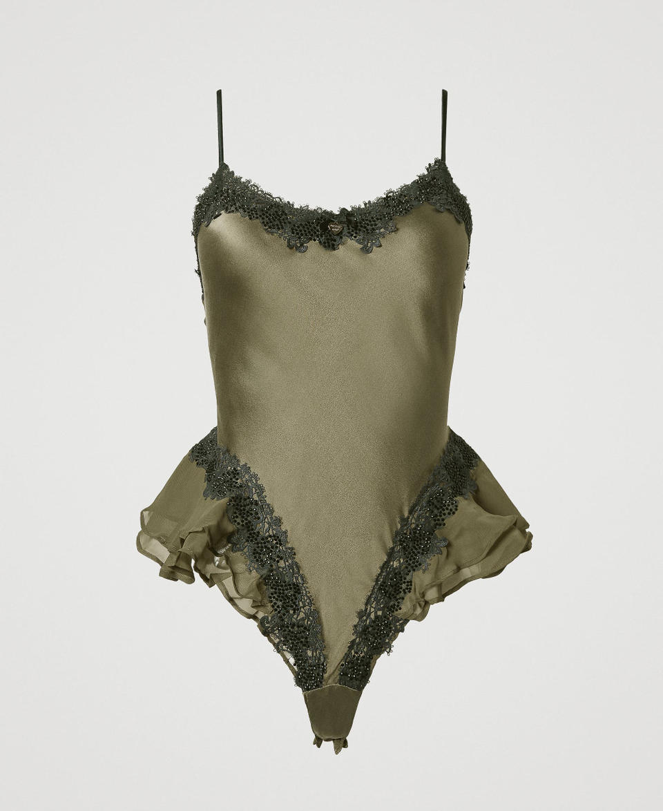 Twin Set Body in seta con macramè e strass Novità
