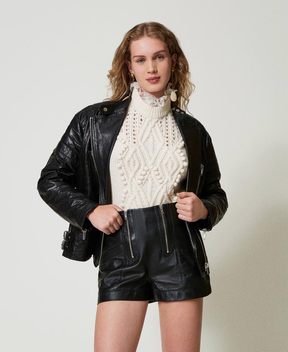 Twin Set Shorts 'Fairfax' in pelle con zip Outlet