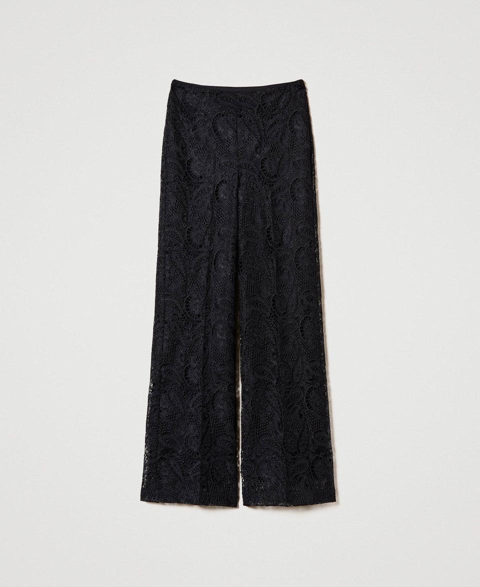Twin Set Pantaloni wide leg in pizzo macramè Vendita Economica