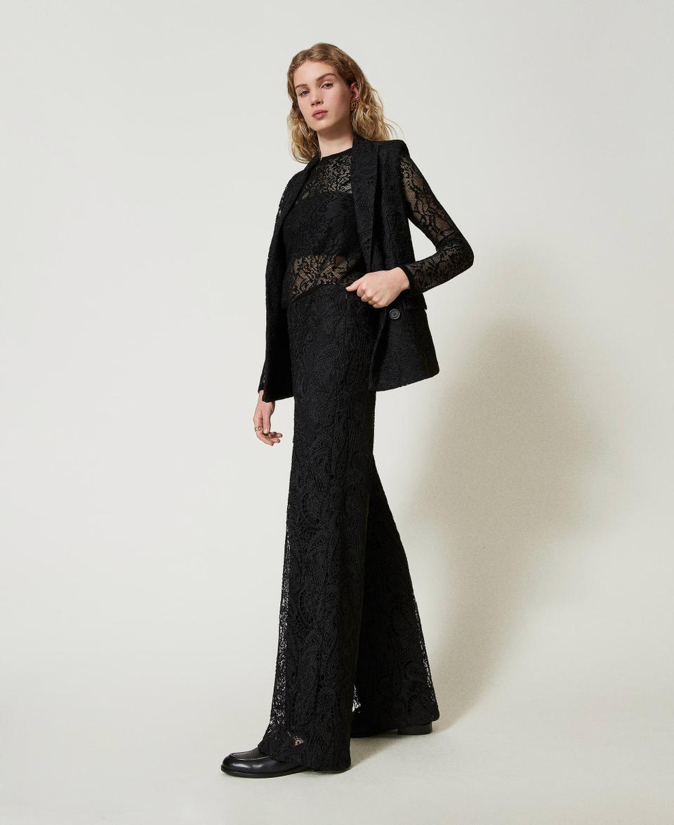 Twin Set Pantaloni wide leg in pizzo macramè Vendita Economica