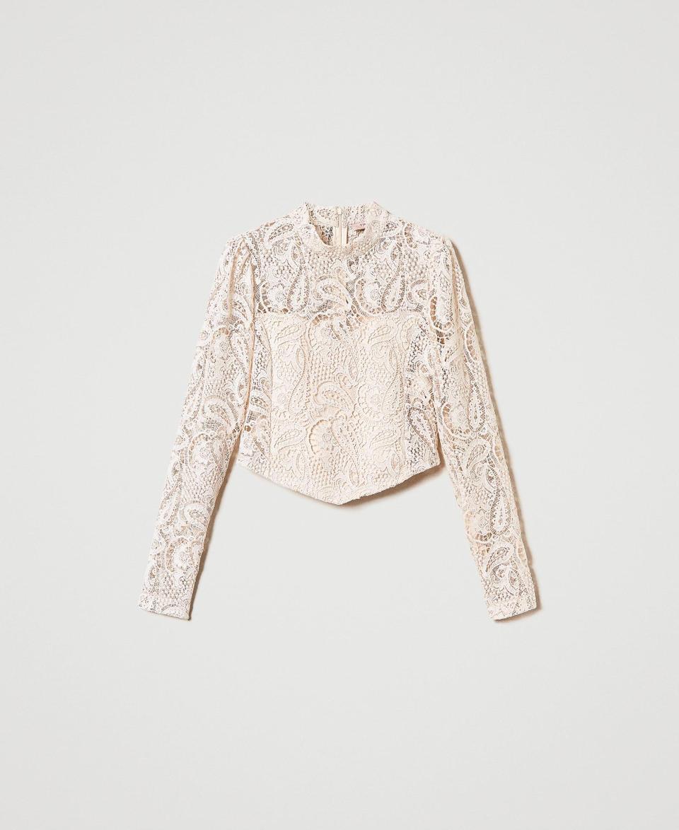 Twin Set Blusa cropped in pizzo macramè Moda