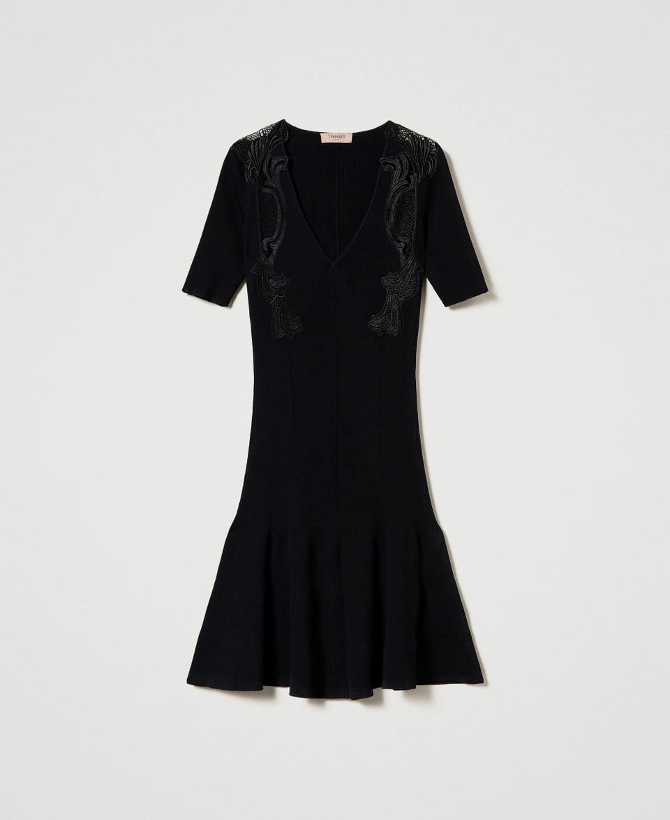 Twin Set Abito corto in maglia con pizzo Fornitura limitata