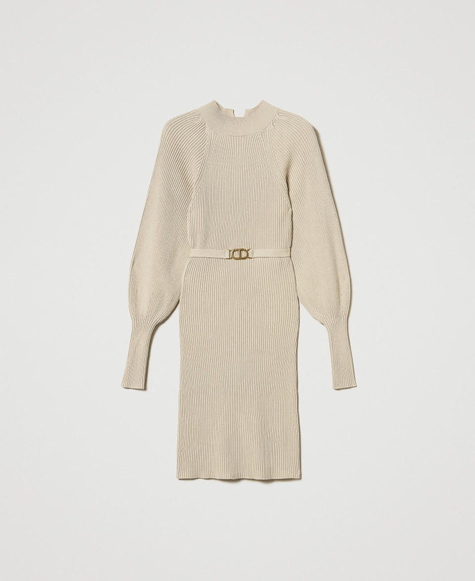 Twin Set Abito corto in maglia a costine con cintura Cyber Monday
