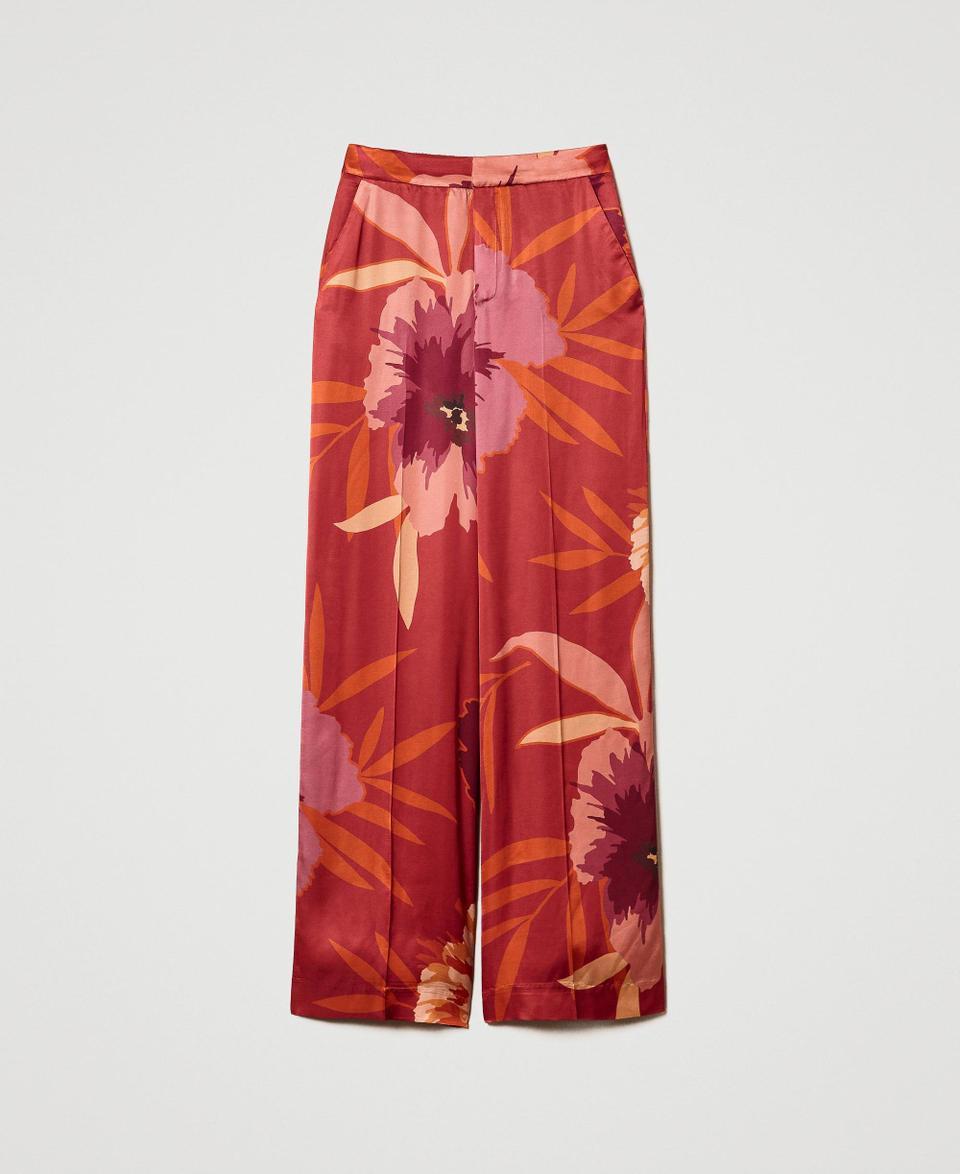 Twin Set Pantaloni wide leg in raso a fiori Offerta Anniversario