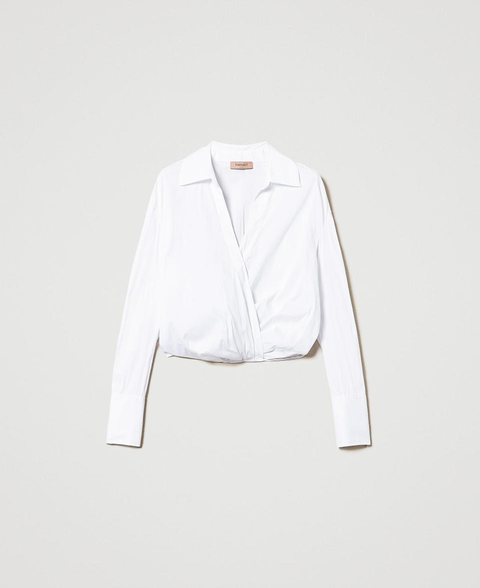 Twin Set Blusa in popeline con incrocio Fino al 55% di sconto