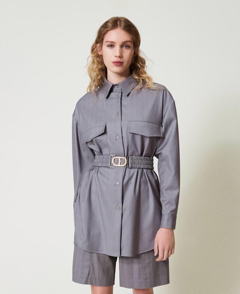 Twin Set Maxi camicia gessata con cintura In vendita