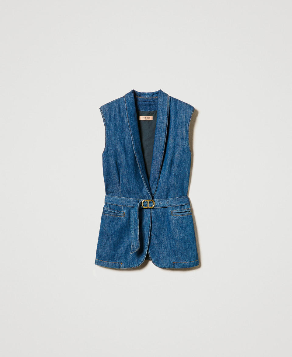 Twin Set Gilet in jeans con cintura Vendita
