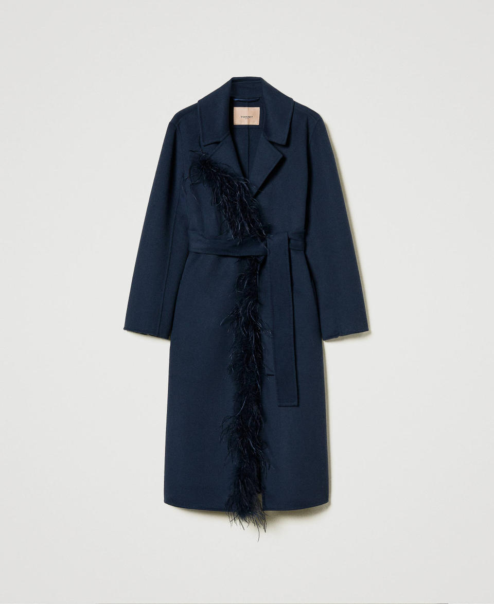 Twin Set Cappotto in panno double misto lana con piume Spedizione Gratuita