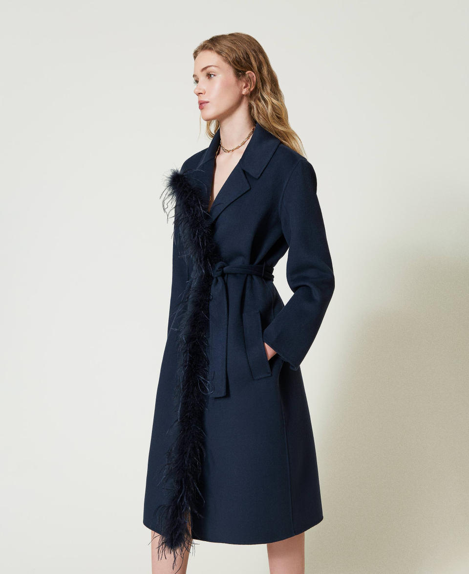 Twin Set Cappotto in panno double misto lana con piume Spedizione Gratuita