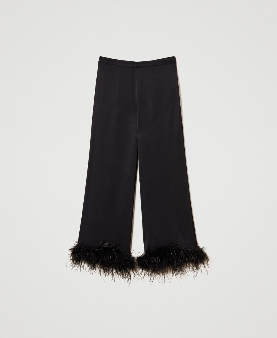 Twin Set Pantaloni in raso con piume Soddisfazione Garantita