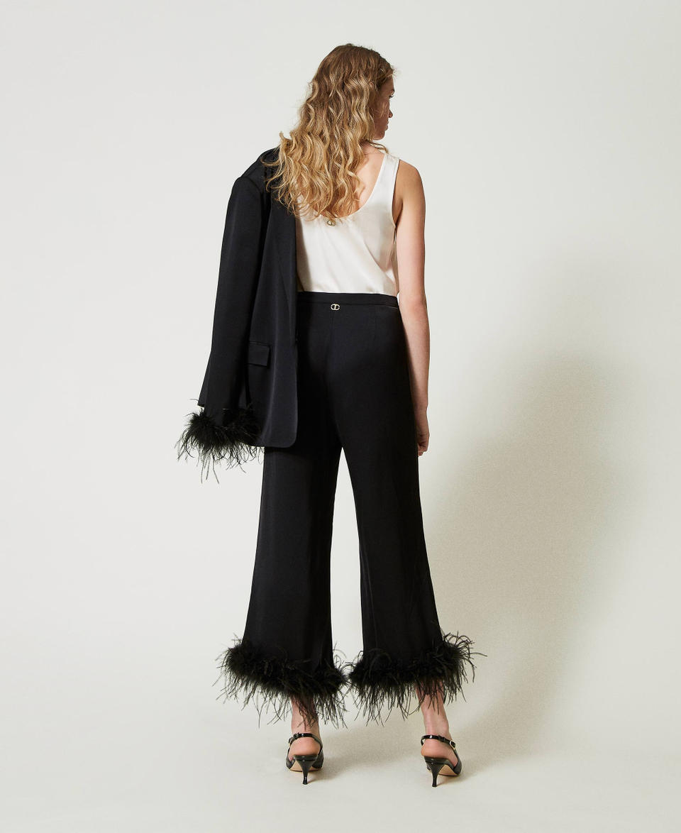 Twin Set Pantaloni in raso con piume Soddisfazione Garantita