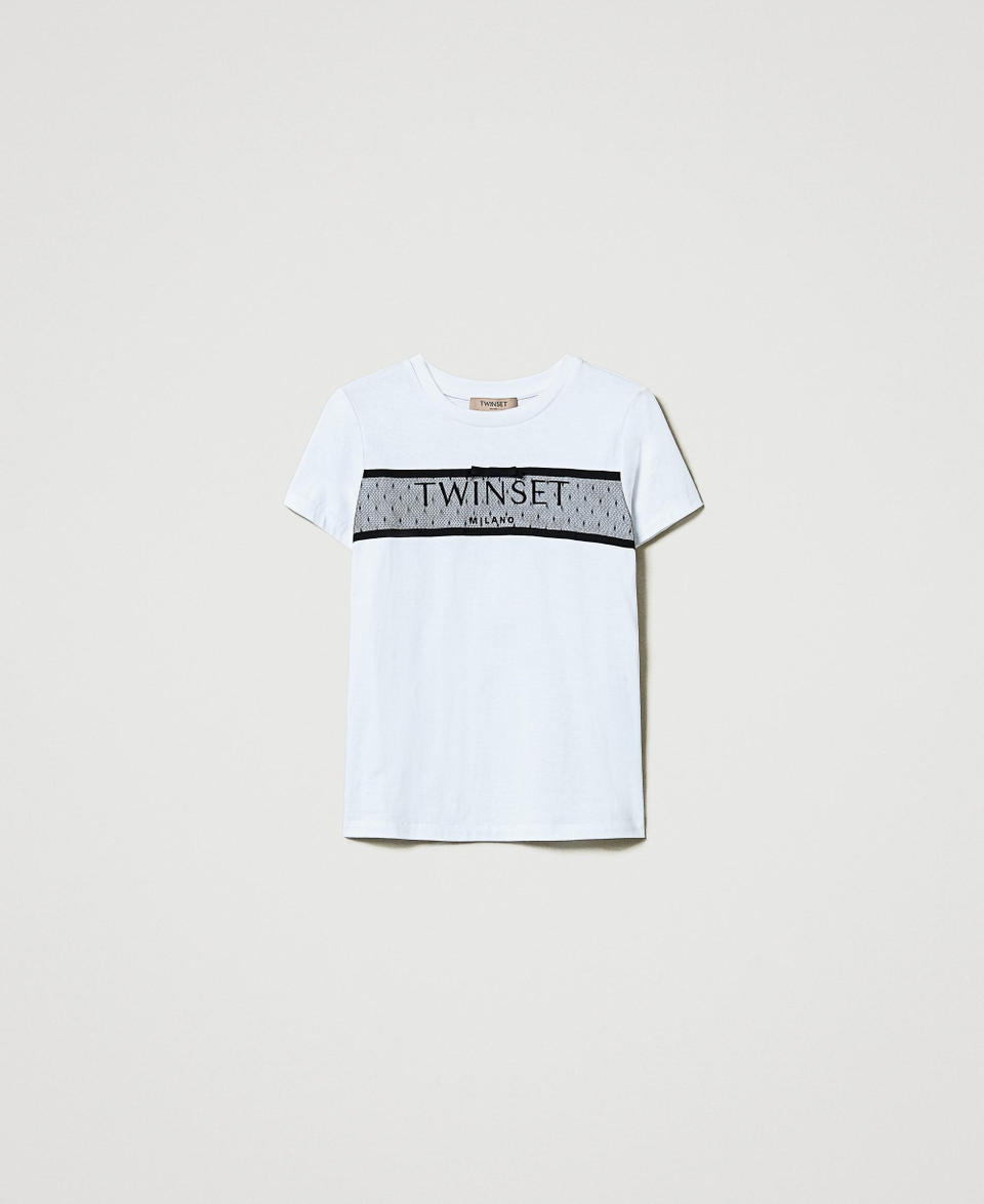 Twin Set T-shirt con balza in tulle e ricamo logo I Più Venduti