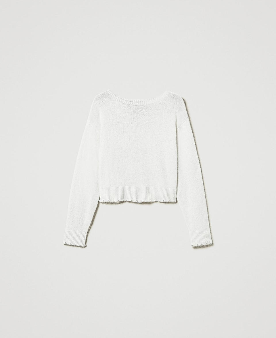 Twin Set Maglia cropped in misto angora con perle In Saldo