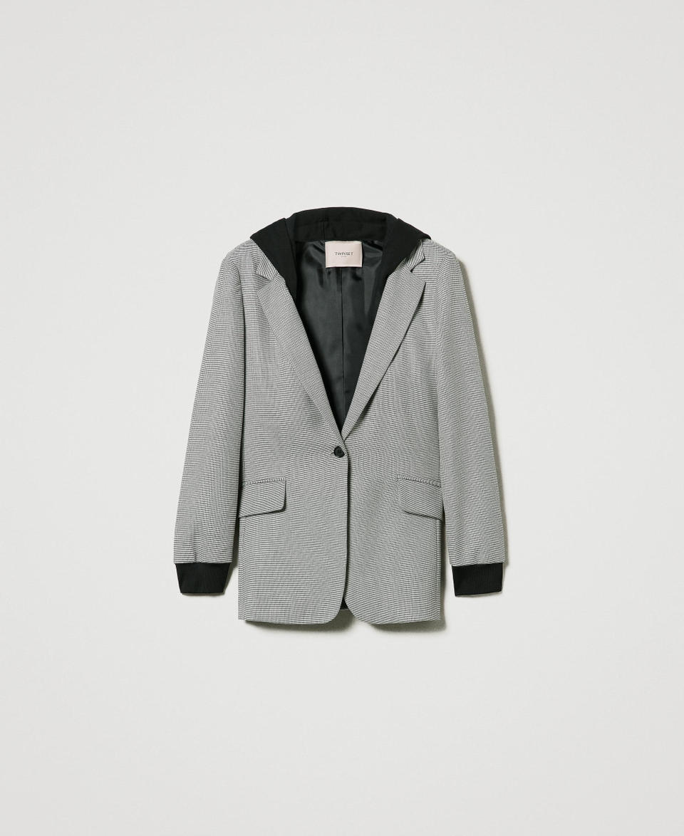 Twin Set Giacca blazer in pied de poule con cappuccio Spedizione gratuita