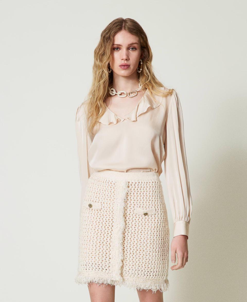 Twin Set Blusa in raso con volant Prezzo di fabbrica
