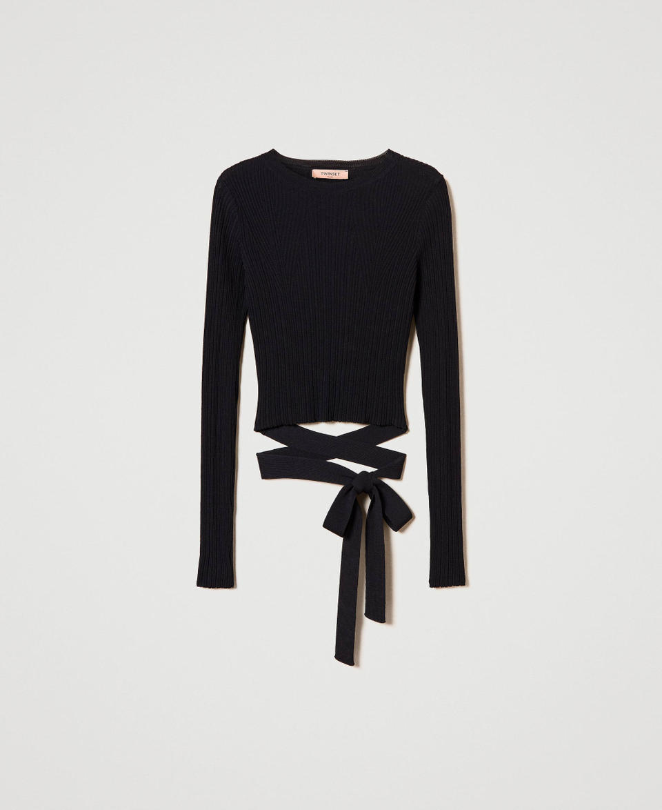 Twin Set Maglia a costine con fiocco Offerte stagionali