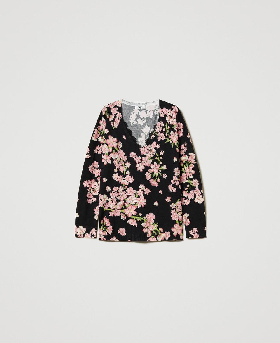 Twin Set Maglia con stampa a fiori e pizzo Ritorno libero