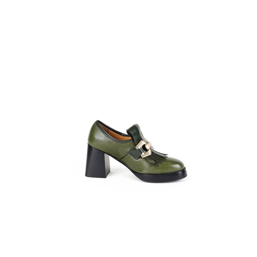Viola Ricci Lya - Mocassino con tacco Verde Pezzi Unici
