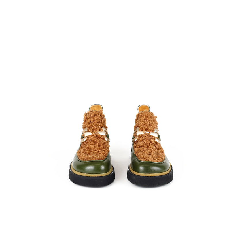 Viola Ricci Alice - Stivaletto in pelle Verde - astrakan miele Promozione Limitata