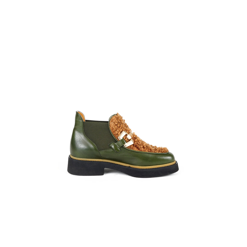 Viola Ricci Alice - Stivaletto in pelle Verde - astrakan miele Promozione Limitata