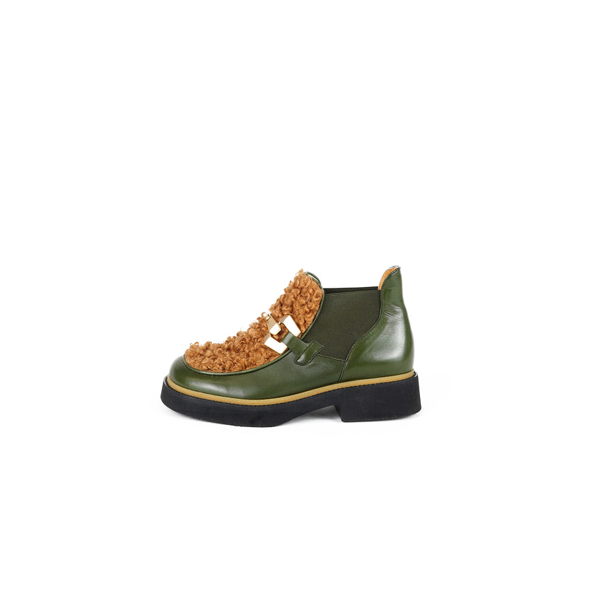 Viola Ricci Alice - Stivaletto in pelle Verde - astrakan miele Promozione Limitata