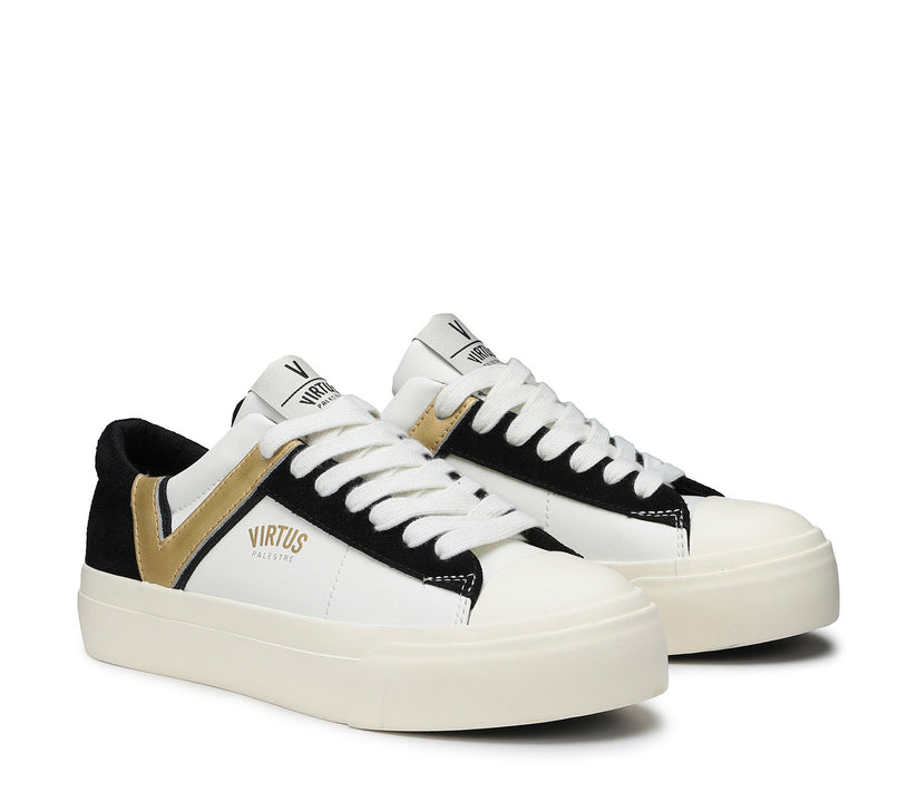 VIRTUS PALESTRE Rubby Low Leather/suede off white/black-gold Sottocosto
