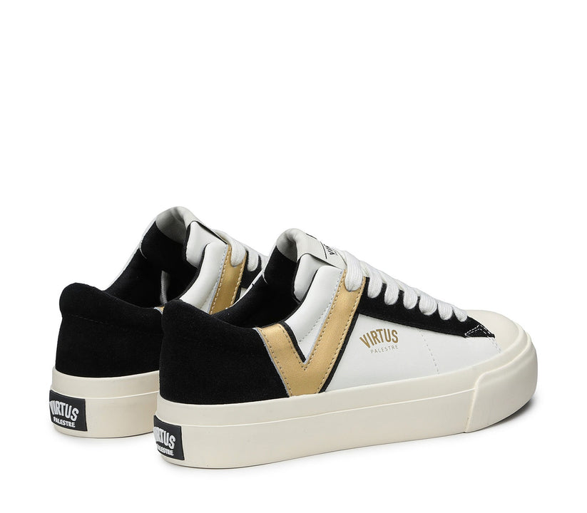 VIRTUS PALESTRE Rubby Low Leather/suede off white/black-gold Sottocosto
