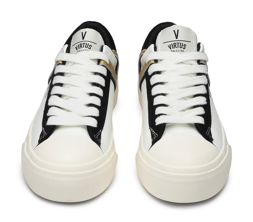 VIRTUS PALESTRE Rubby Low Leather/suede off white/black-gold Sottocosto