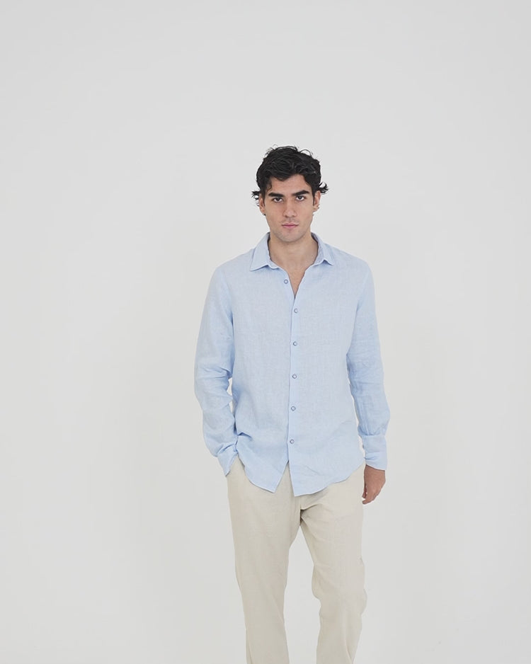 Why not brand Camicia in Lino con Collo alla Francese Offerta