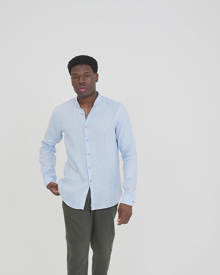 Why not brand Camicia in Lino con Collo Koreano Economico