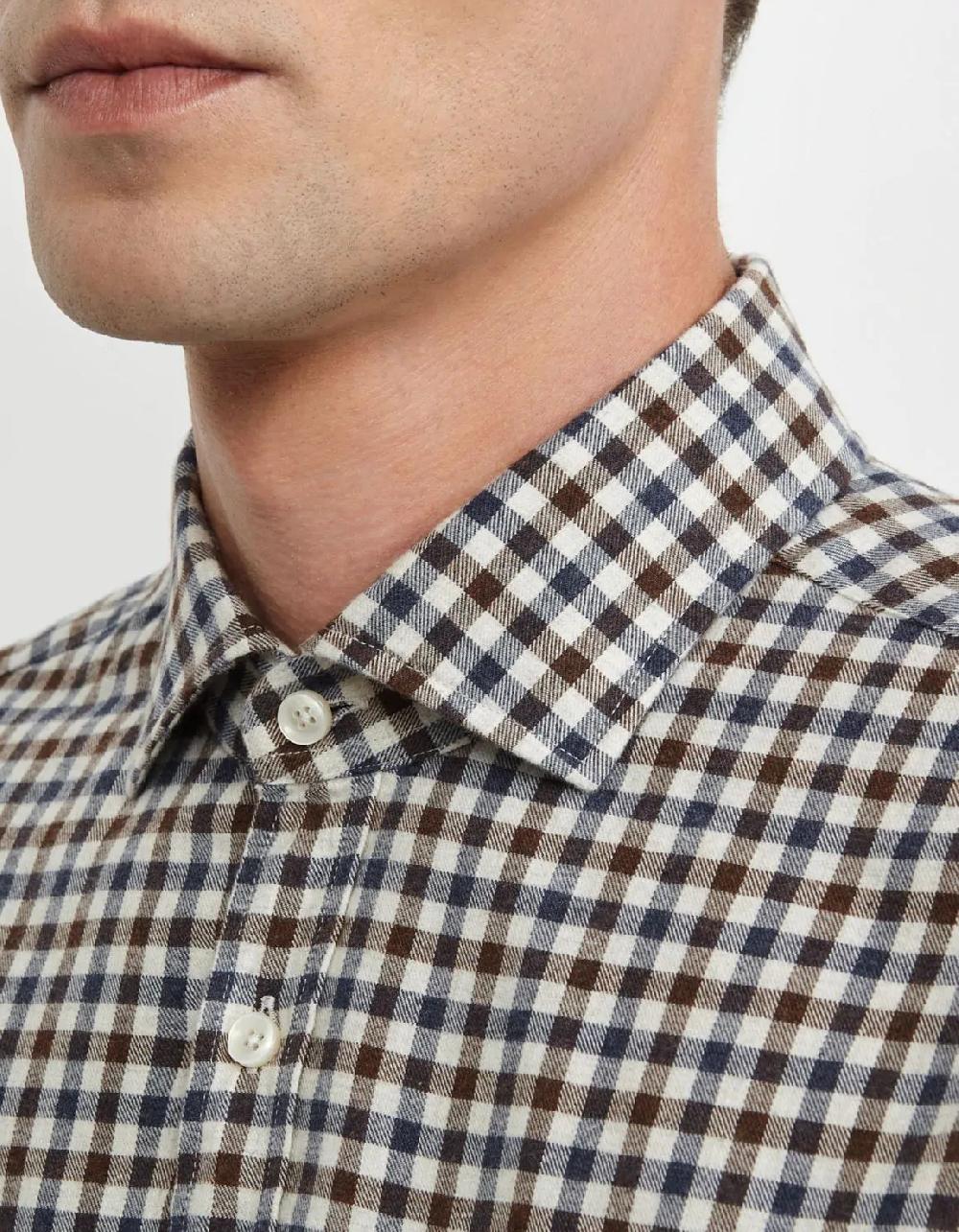 Xacus Camicia Collo francese Quadri Twill Blu In Saldo